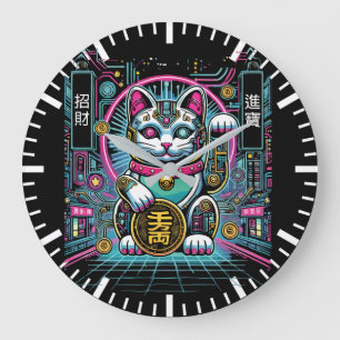 Relógio Grande Cyberpunk Robot Maneki Neko Lucky Cat, Dinheiro
