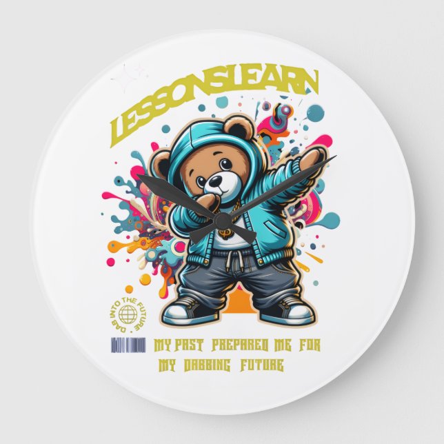 Relógio Grande DABBING FUTURE LESSONS LEARN Wall Clock (Frente)