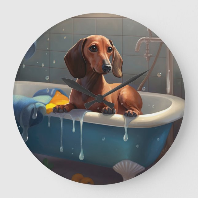 Relógio Grande Dachshund Bathtime (Frente)