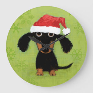 Relógio Grande Dachshund com Santa Hat Natal do Cachorro do Wie