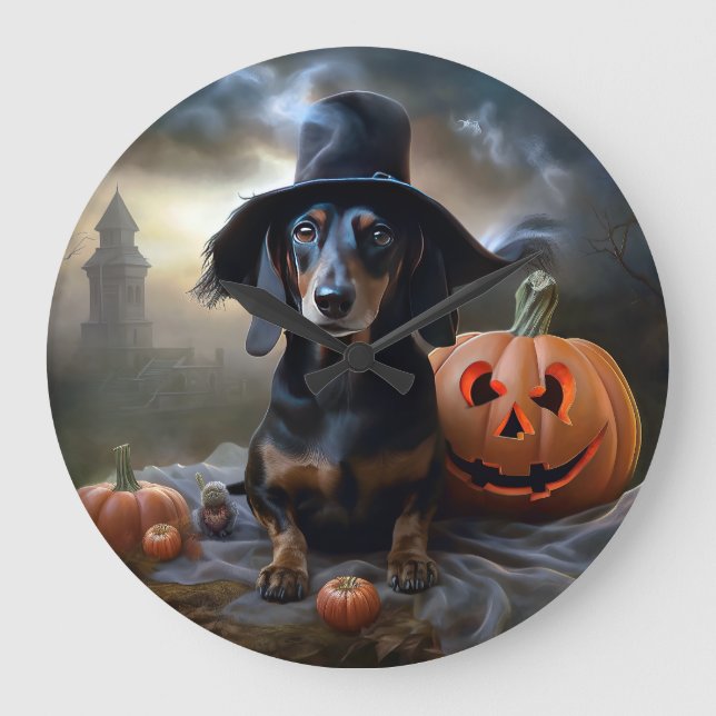 Relógio Grande Dachshund Halloween Scary (Frente)