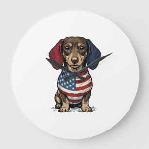 Relógio Grande Dachshund Patriótico Desenho Vetorial de Gravura V