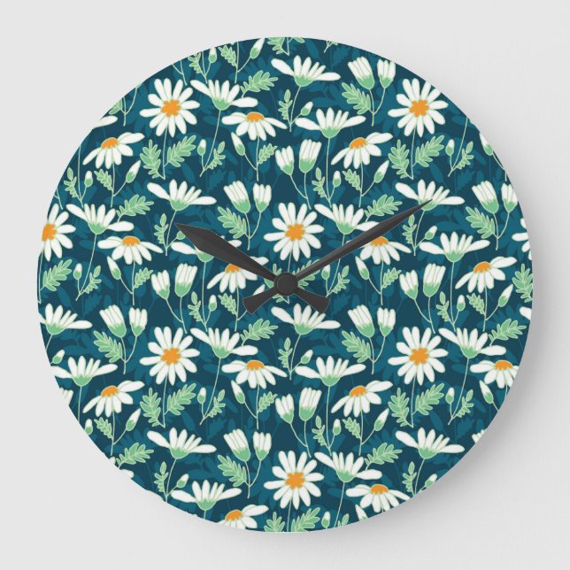 Relógio Grande Daisy Ditsy Chamomile Romântica Impressão (Frente)