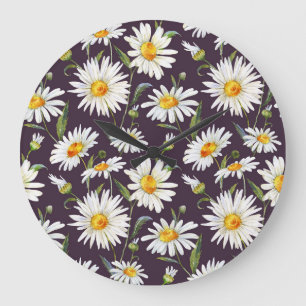 Relógio Grande Daisy Watercolor: Floral Escuro Sem Costura