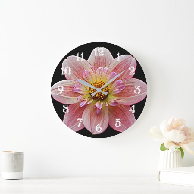 Relógio Grande Dália Collarette Rosa em Floral Preto (Lar)