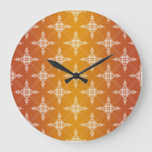 Relógio Grande Damasco Iluminado Laranja e Amarelo Dourado