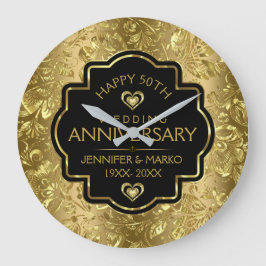 Relógio Grande Damasco Negro e Dourado 50º Aniversário de Casamen
