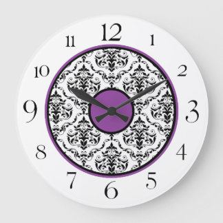 Relógio Grande Damasco preto & branco roxo 10,75" elegante pulso