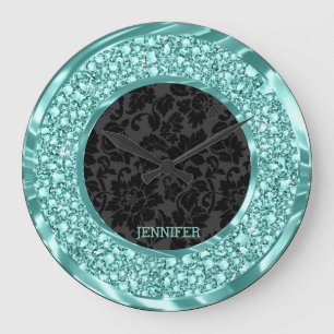 Relógio Grande Damascos Pretos Espumando Ouros Verdes Brilhantes