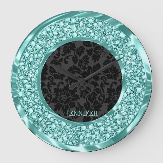 Relógio Grande Damascos Pretos Espumando Ouros Verdes Brilhantes (Frente)