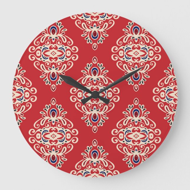 Relógio Grande Damask Vintage: Floreish Seamless Pattern. (Frente)