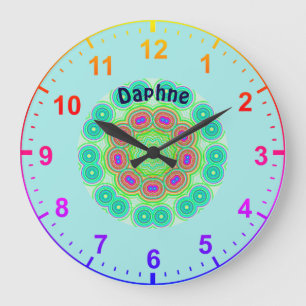 Relógio Grande DAPHNE Personalizado~Círculos Caleidoscópicos Frac