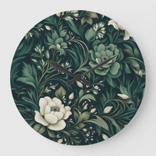 Relógio Grande Dark Emerald Green Floral