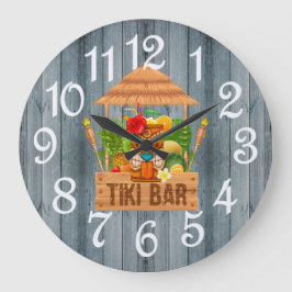 Relógio Grande de Barra Tiki Rústico Cinza