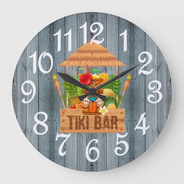 Relógio Grande de Barra Tiki Rústico Cinza (Frente)