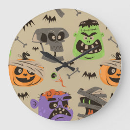 Relógio Grande de Padrão Vintage de Halloween