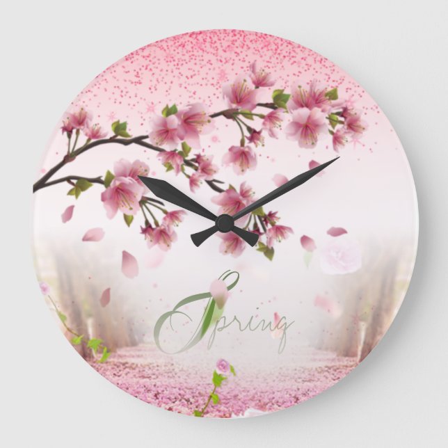 Relógio Grande de primavera con rosas y flores (Frente)