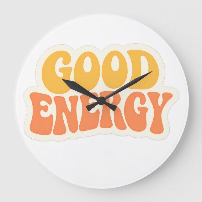 Relógio Grande de Texto Ondulado Retro GOOD ENERGY (Frente)