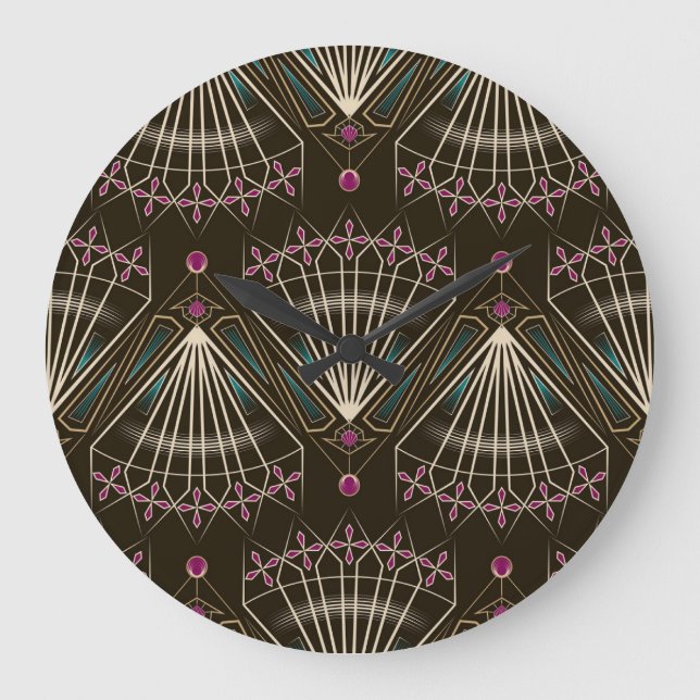 Relógio Grande Deco de arte antiga, padrão geométrico (Frente)