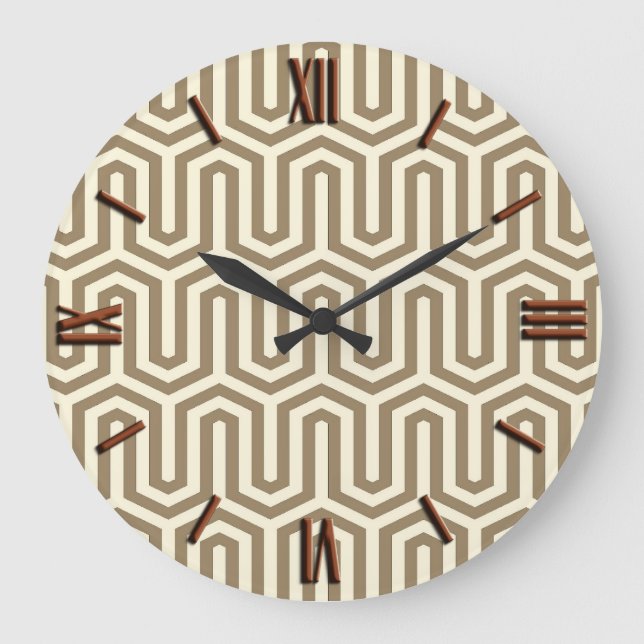 Relógio Grande Deco Egípcio Motif - taupe e White Clock (Frente)