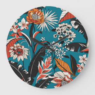 Relógio Grande Deco Floral Artístico: Padrão Vintage Invisível