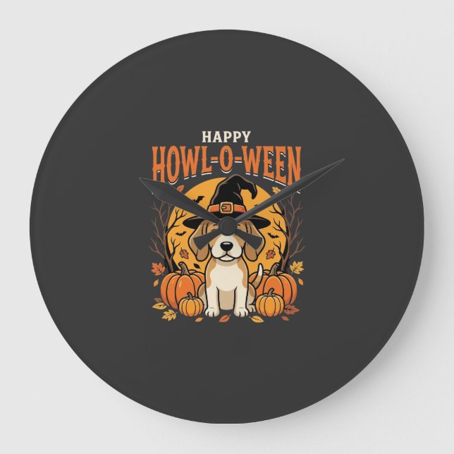 Relógio Grande Decoração de Abóbora de Halloween para Cães Beagle (Frente)
