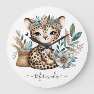 Relógio Grande Decoração de Berçário Boho Safari Selvagem Bebê Le