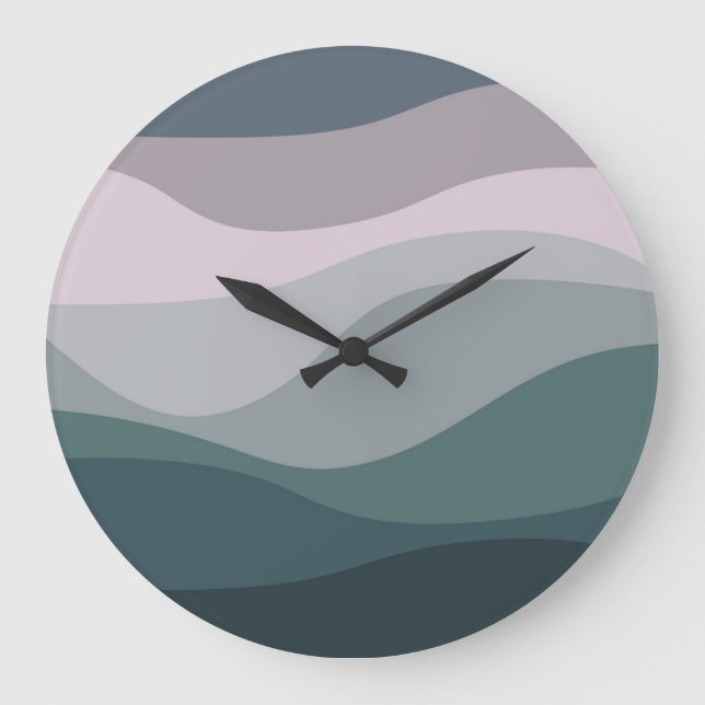 Relógio Grande decoração de ondas retro roxas e turquesas (Frente)