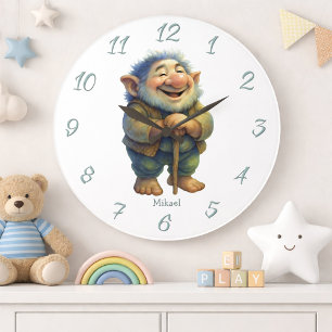 Relógio Grande Decoração de Parede Gnomo Troll Caprichosa com Nom