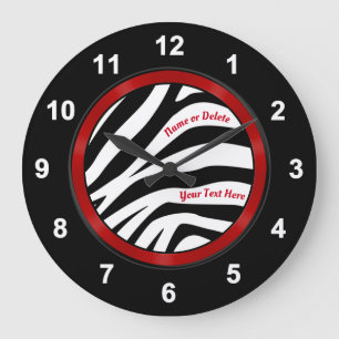 Relógio Grande Decoração de Zebra Personalizada, Negra e Branca, 