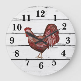 Relógio Grande Decoração do Armário Rooster Vermelho