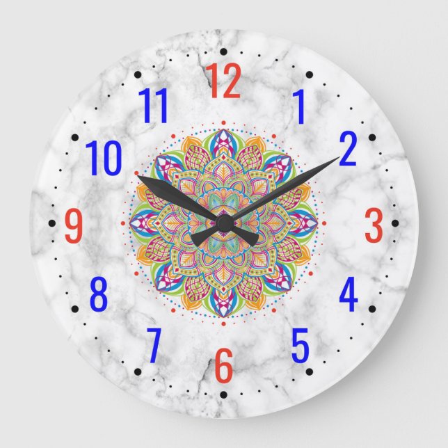 Relógio Grande Decoração Moderna com Efeito de Mármore Branco - I (Frente)