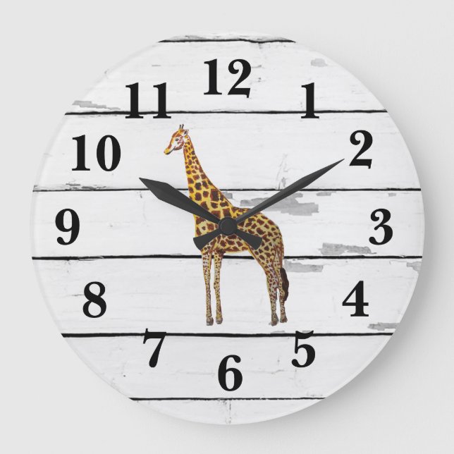 Relógio Grande Decoração Rústica de Girafas com Shiplap (Frente)