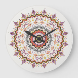 Relógio Grande Decorativo Étnico: Ornamento Nativo Vintage