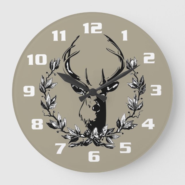 Relógio Grande Deer in Laurel Leaves (Frente)