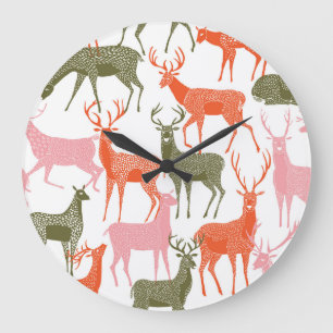 Relógio Grande Deer Motif: Padrão Decorativo Sem Olho