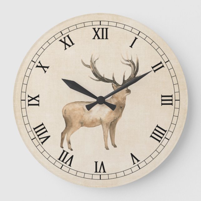 Relógio Grande Deer on Vintage Cream Wall Clock (Frente)