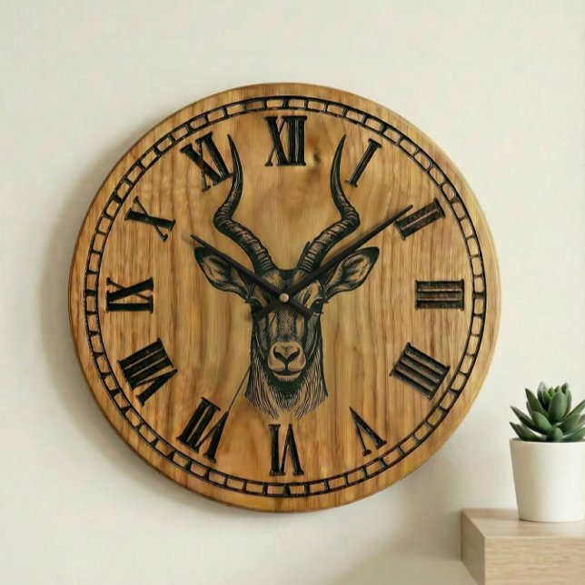 Relógio Grande Deer Wall Clock - Wildlife Wooden Style Decor  (Criador carregado)