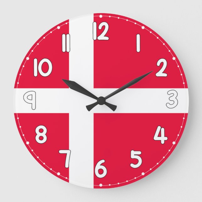 Relógio Grande Denmark Flag Wall Clock – Patriotic Danish Decor (Frente)