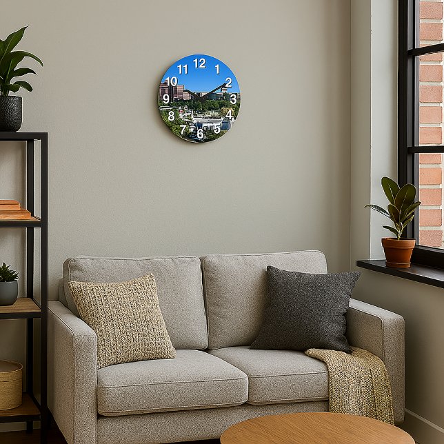 Relógio Grande Denver Downtown Capitol Building Civic Park (A clock featuring a view of downtown Denver, Colorado with numbers)