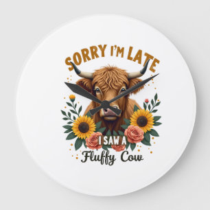 Relógio Grande Desculpe o Atraso Vi uma Vaca Fofa Vintage Highlan