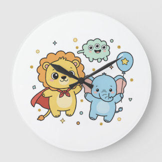Relógio Grande Desenho animado de leão e elefante amigos super-he