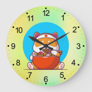 Relógio Grande Desenho Animado de Shiba Inu Fofo Comendo Macarrão