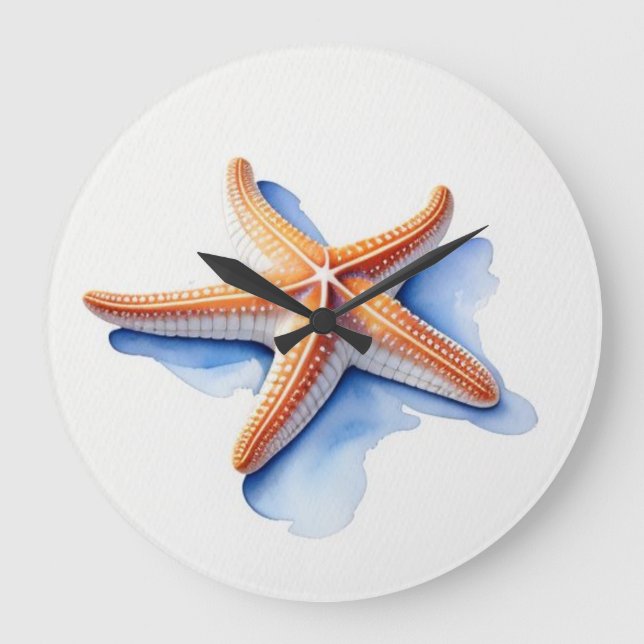 Relógio Grande Desenho aquarela de Starfish (Frente)