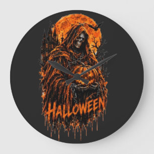 Relógio Grande Desenho Assustador de Abóbora da Morte no Hallowee