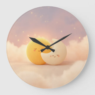 Relógio Grande Desenho Colorido de Sol e Lua – Celestial Vibrante