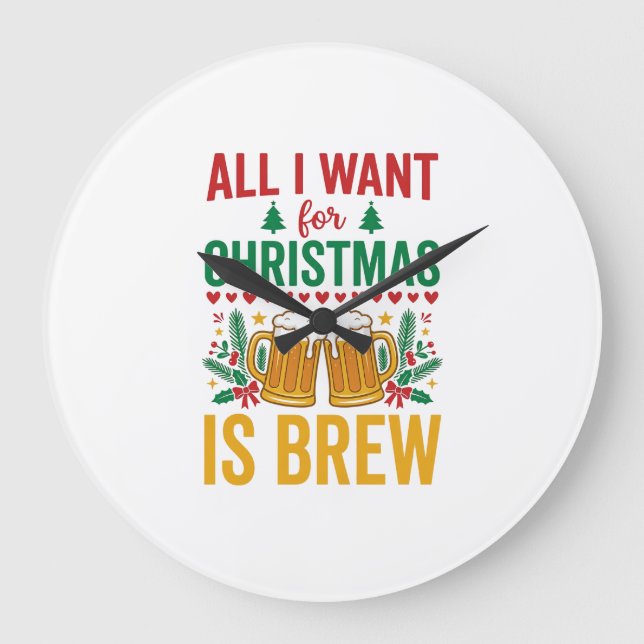 Relógio Grande Desenho da Bebida de Férias Christmas Brew (Frente)