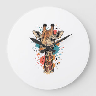 Relógio Grande Desenho de camiseta branca de arte de girafa de gr