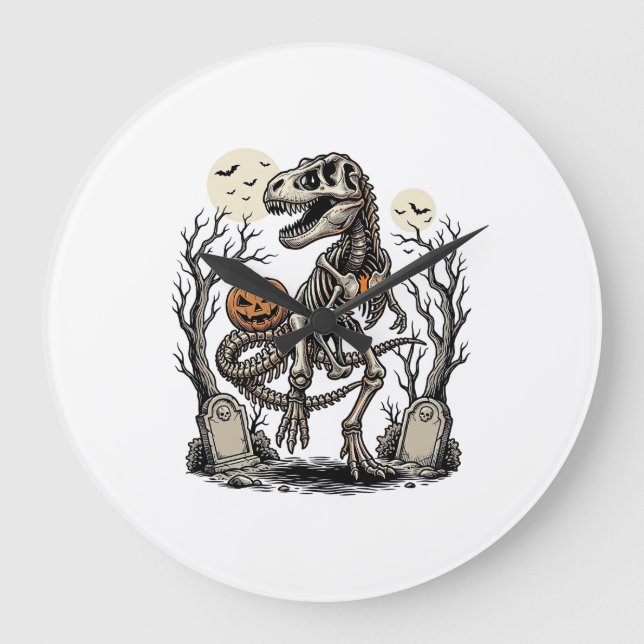 Relógio Grande Desenho de Cemitério de Halloween de Dinossauro de (Frente)