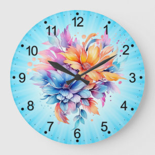 Relógio Grande Desenho de Flores Florais em Aquarela-24683